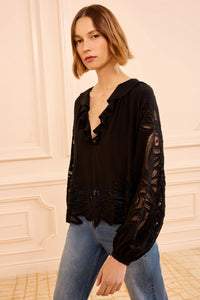 Thumbnail for Adonis Silk Applique Blouse Noir