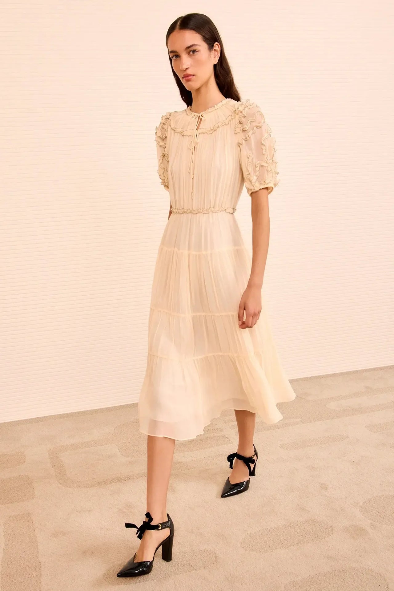 Nan Silk Short Sleeve Midi Dress-Dresses-Ulla Johnson-Debs Boutique