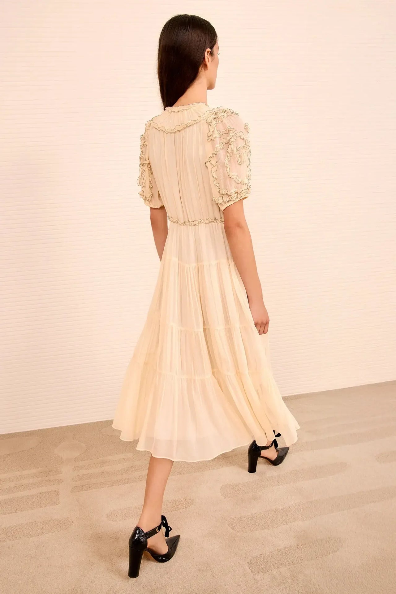 Nan Silk Short Sleeve Midi Dress-Dresses-Ulla Johnson-Debs Boutique