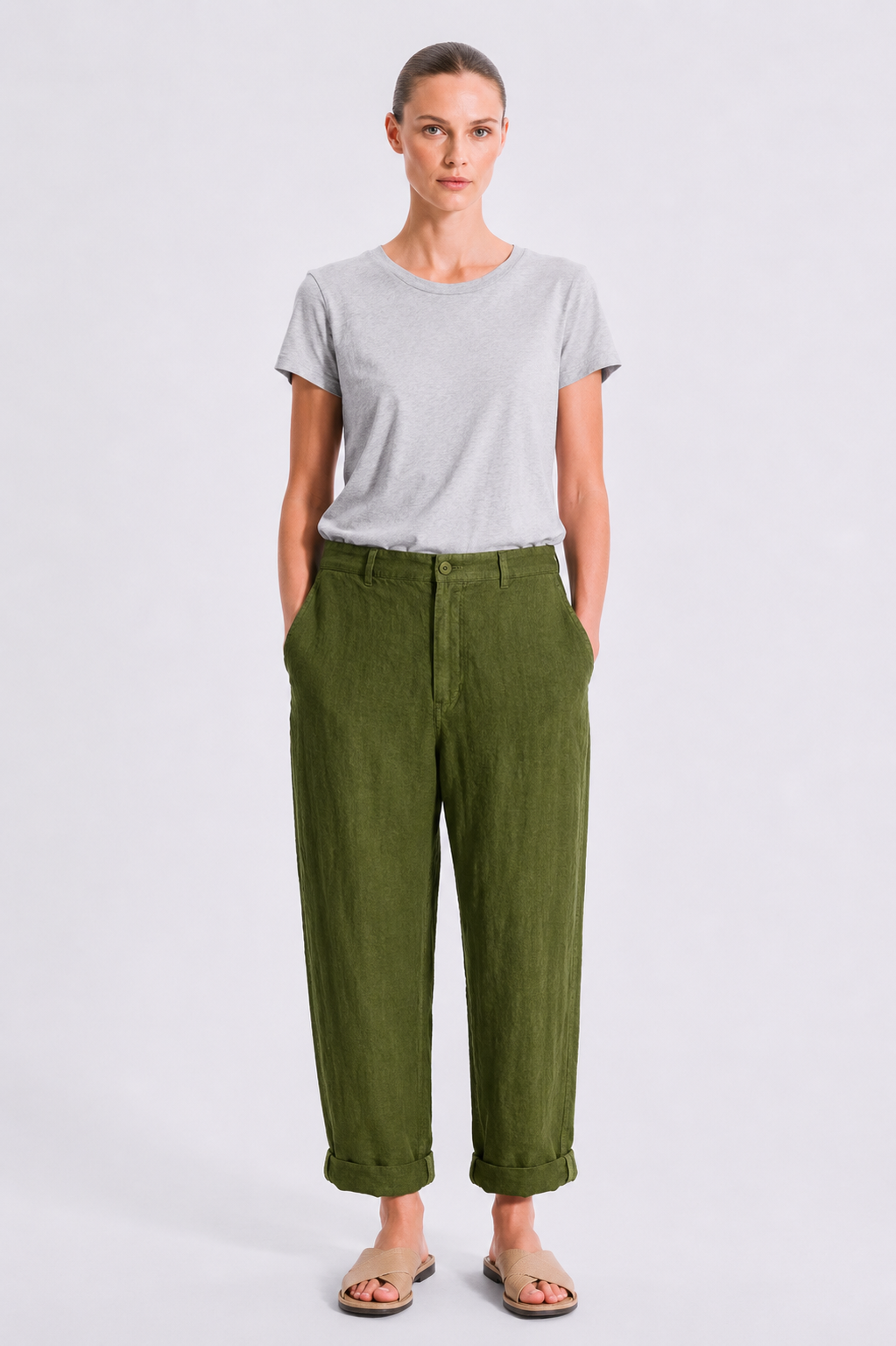 Linen Elastic Back Slim Pant — Transit — Debs Boutique