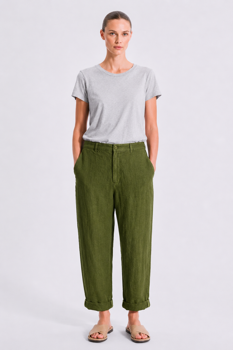 Linen Elastic Back Slim Pant — Transit — Debs Boutique