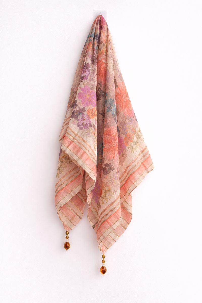 Handwoven Floral Scarf w Stripes