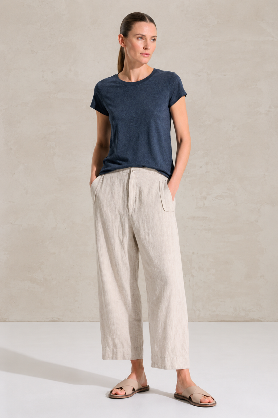 Tee - Linen S/S Slub Crew - Iconic - Blue Slate