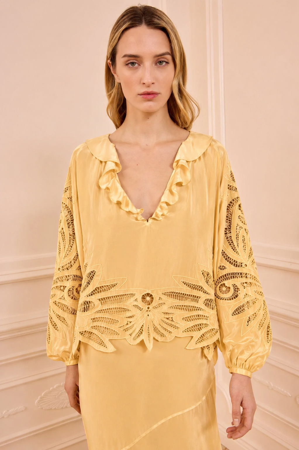 Adonis Silk Applique Blouse Dandelion