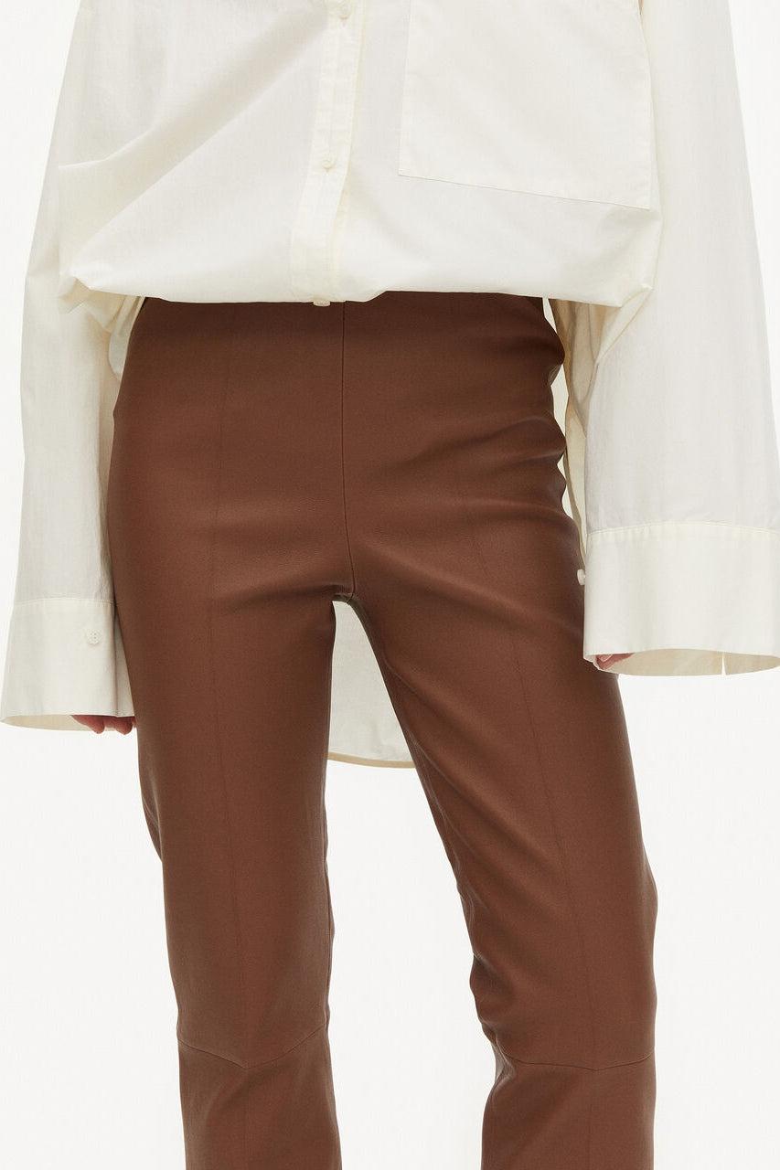 Florentina Dark Tan Leather Pants-Pants-By Malene Birger-Debs Boutique