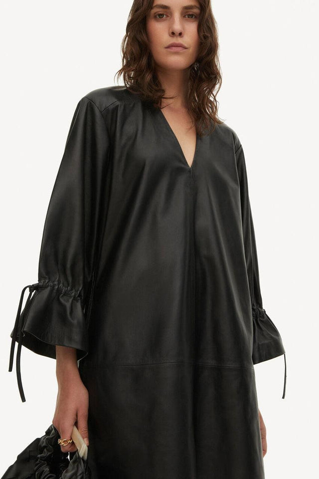 by malene birger leather dress By Malene Birger red leather dress & boots